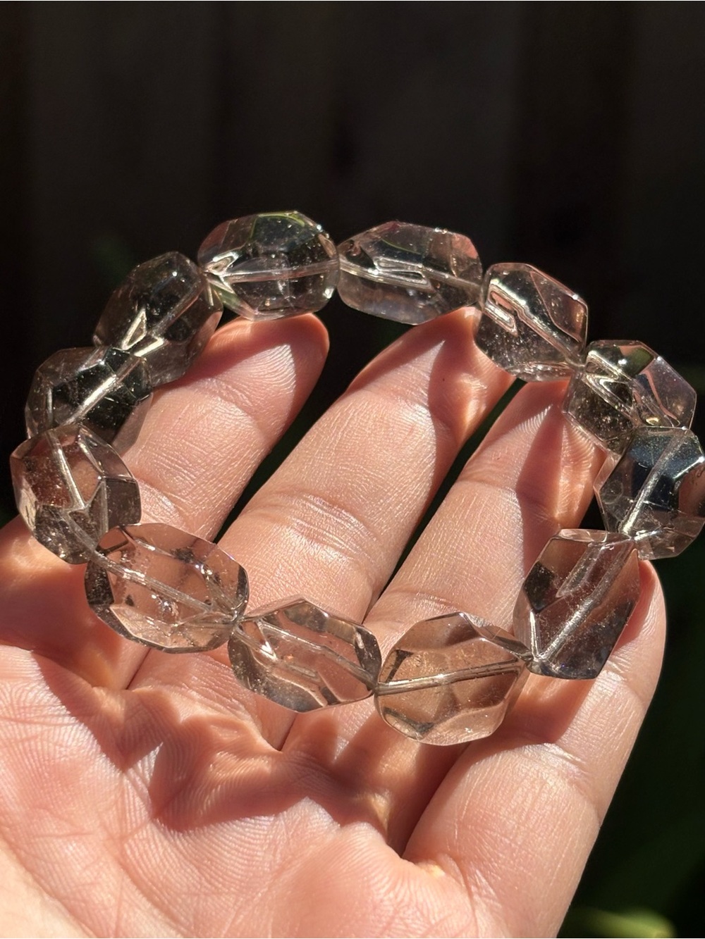 12mm Clear Faceted Smoky Quartz Bracelet 2614 - Picture 2 of 7